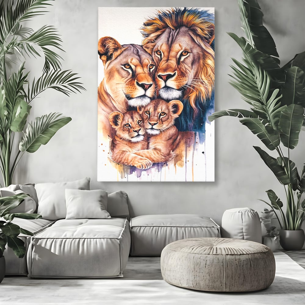Leinwand Leinwand Wandkunst Premium, LuxCanva® M1546, Vereint im Licht, Familie, Emotion, Liebe, Eltern, Löwen, Tiere, Tiere, Schicksal, Porträt, Schlafzimmer, Büro, Wohnzimmer