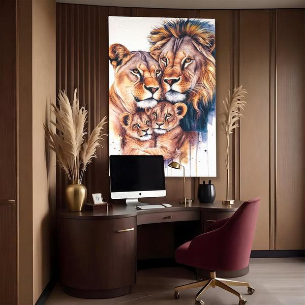 Leinwand Leinwand Wandkunst Premium, LuxCanva® M1546, Vereint im Licht, Familie, Emotion, Liebe, Eltern, Löwen, Tiere, Tiere, Schicksal, Porträt, Schlafzimmer, Büro, Wohnzimmer
