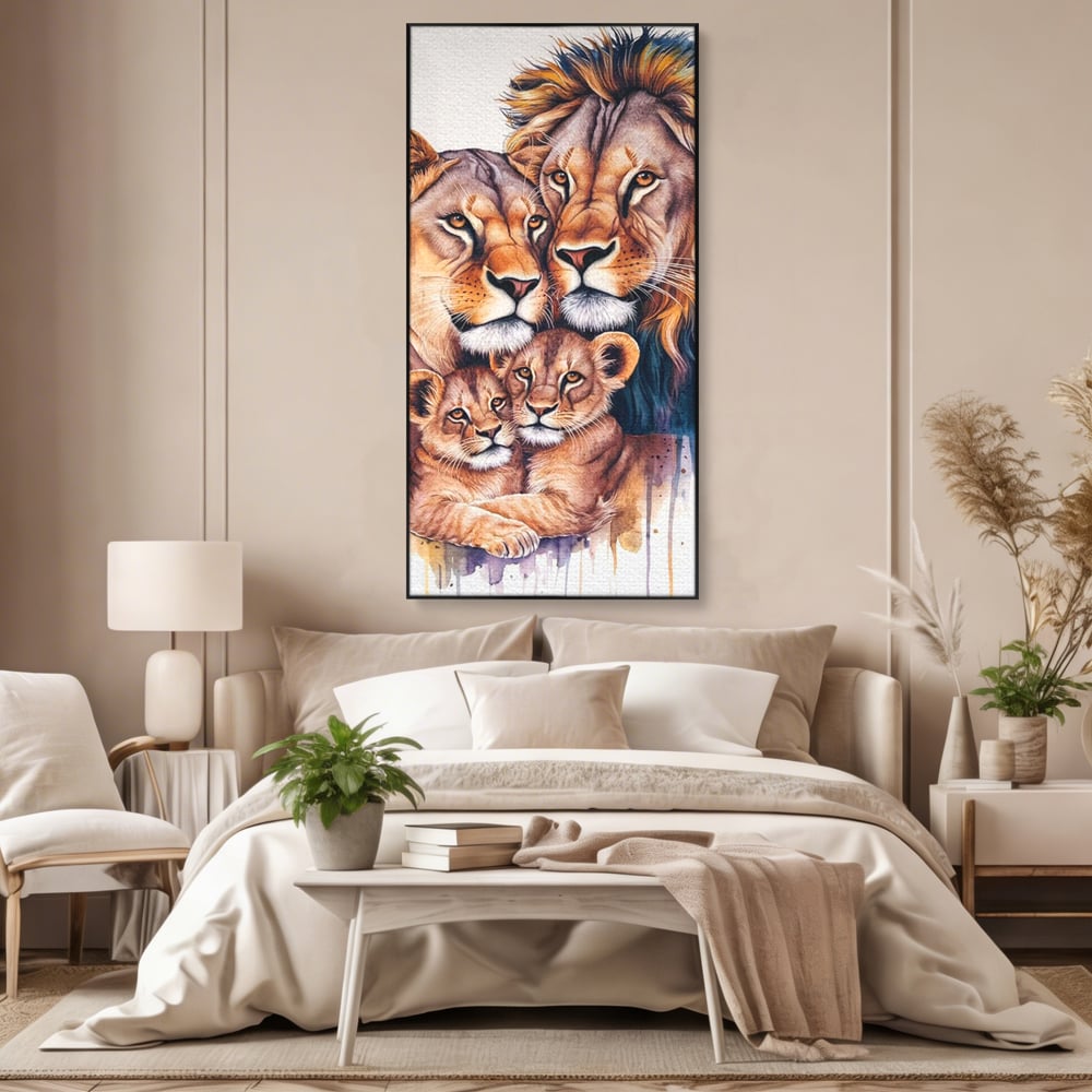 Leinwand Leinwand Wandkunst Premium, LuxCanva® M1546, Vereint im Licht, Familie, Emotion, Liebe, Eltern, Löwen, Tiere, Tiere, Schicksal, Porträt, Schlafzimmer, Büro, Wohnzimmer