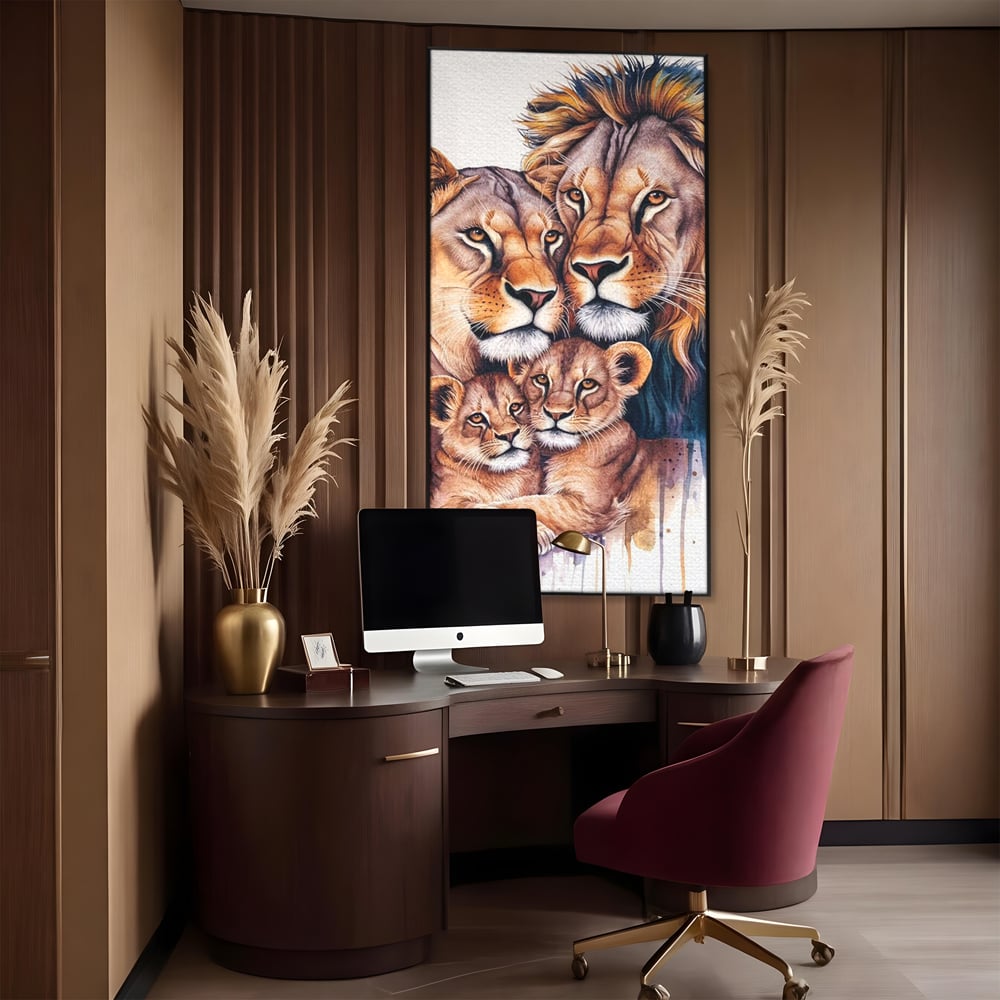 Leinwand Leinwand Wandkunst Premium, LuxCanva® M1546, Vereint im Licht, Familie, Emotion, Liebe, Eltern, Löwen, Tiere, Tiere, Schicksal, Porträt, Schlafzimmer, Büro, Wohnzimmer