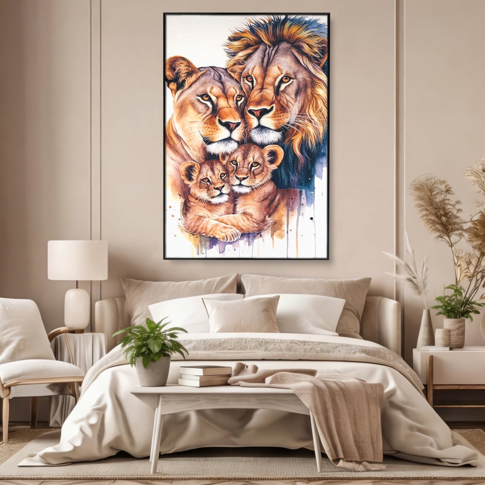 Leinwand Leinwand Wandkunst Premium, LuxCanva® M1546, Vereint im Licht, Familie, Emotion, Liebe, Eltern, Löwen, Tiere, Tiere, Schicksal, Porträt, Schlafzimmer, Büro, Wohnzimmer