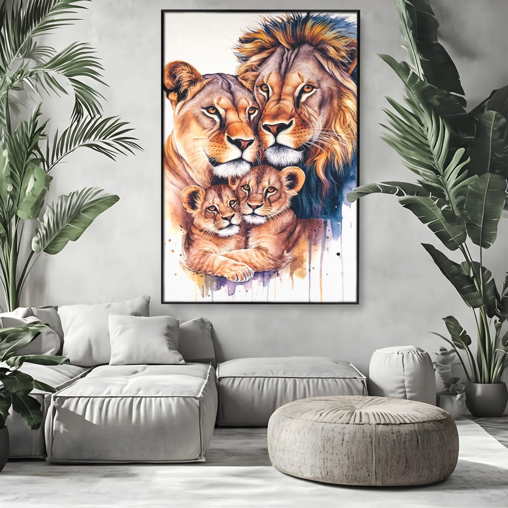 Leinwand Leinwand Wandkunst Premium, LuxCanva® M1546, Vereint im Licht, Familie, Emotion, Liebe, Eltern, Löwen, Tiere, Tiere, Schicksal, Porträt, Schlafzimmer, Büro, Wohnzimmer