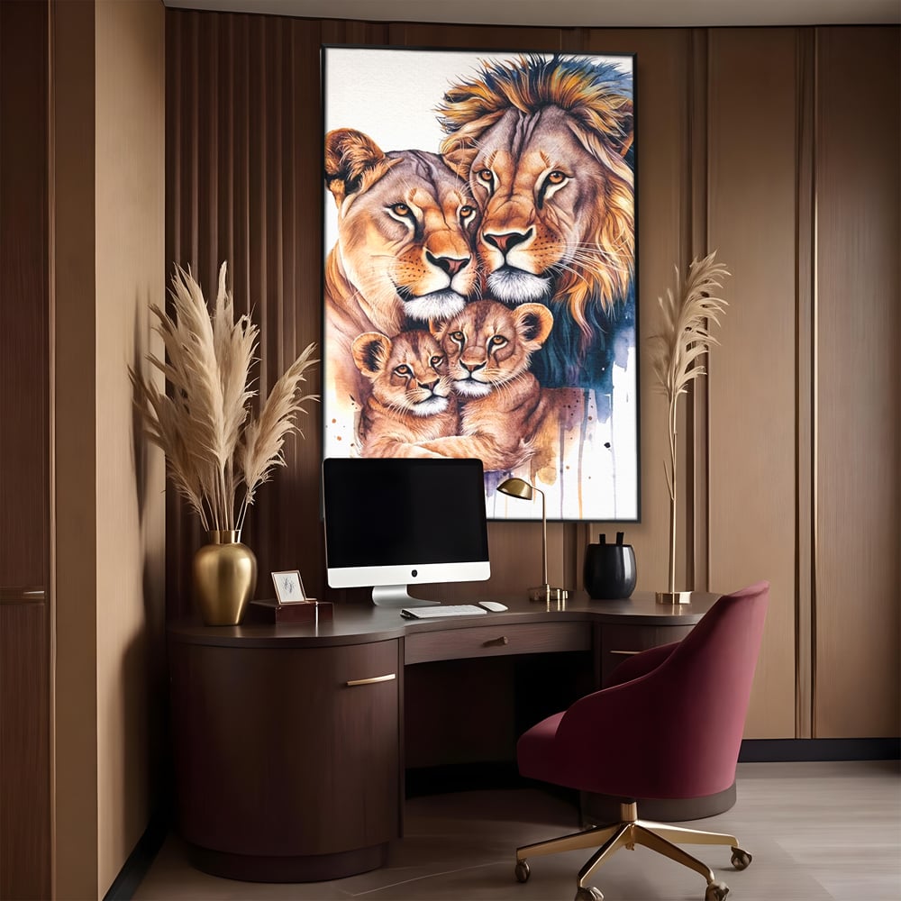 Leinwand Leinwand Wandkunst Premium, LuxCanva® M1546, Vereint im Licht, Familie, Emotion, Liebe, Eltern, Löwen, Tiere, Tiere, Schicksal, Porträt, Schlafzimmer, Büro, Wohnzimmer