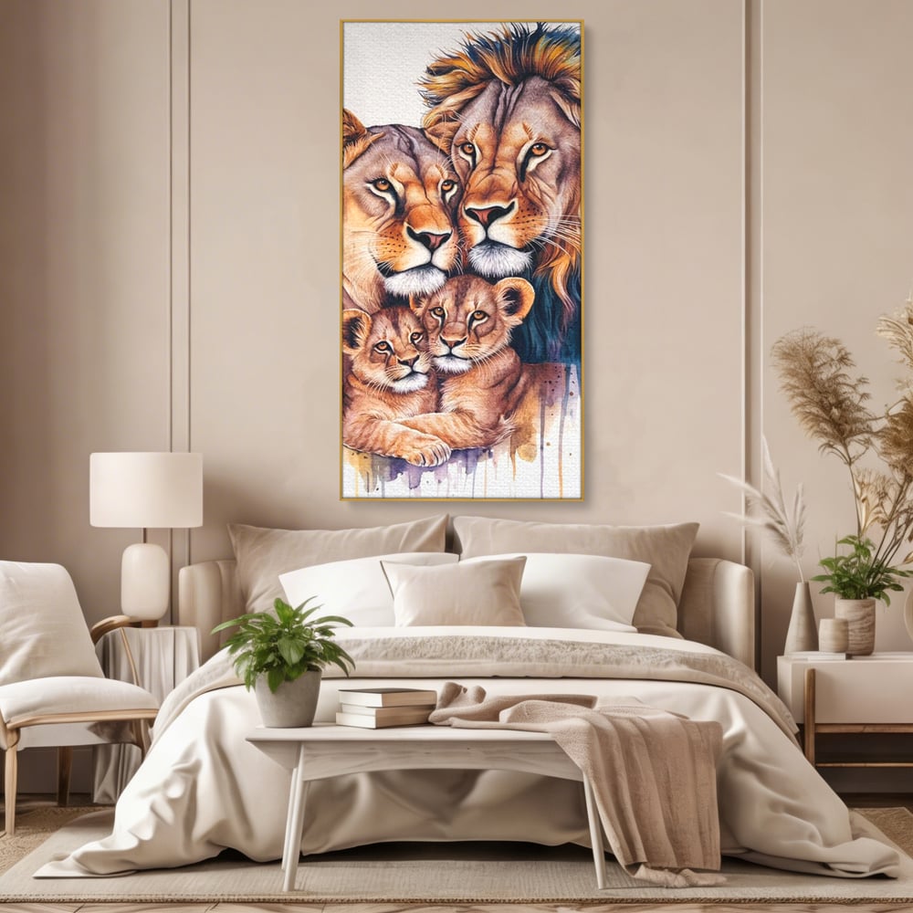Leinwand Leinwand Wandkunst Premium, LuxCanva® M1546, Vereint im Licht, Familie, Emotion, Liebe, Eltern, Löwen, Tiere, Tiere, Schicksal, Porträt, Schlafzimmer, Büro, Wohnzimmer