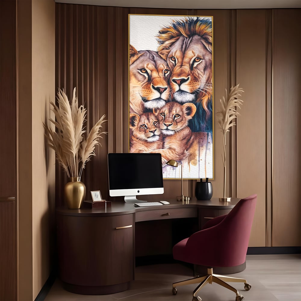 Leinwand Leinwand Wandkunst Premium, LuxCanva® M1546, Vereint im Licht, Familie, Emotion, Liebe, Eltern, Löwen, Tiere, Tiere, Schicksal, Porträt, Schlafzimmer, Büro, Wohnzimmer