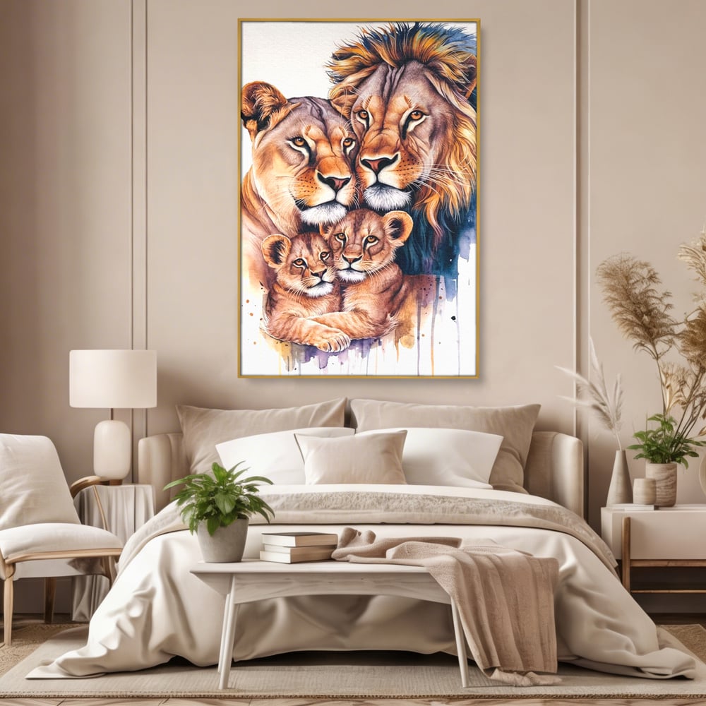 Leinwand Leinwand Wandkunst Premium, LuxCanva® M1546, Vereint im Licht, Familie, Emotion, Liebe, Eltern, Löwen, Tiere, Tiere, Schicksal, Porträt, Schlafzimmer, Büro, Wohnzimmer