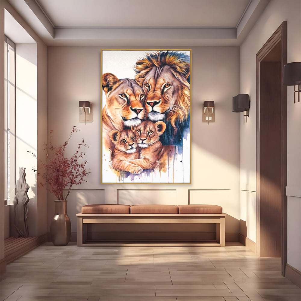 Leinwand Leinwand Wandkunst Premium, LuxCanva® M1546, Vereint im Licht, Familie, Emotion, Liebe, Eltern, Löwen, Tiere, Tiere, Schicksal, Porträt, Schlafzimmer, Büro, Wohnzimmer