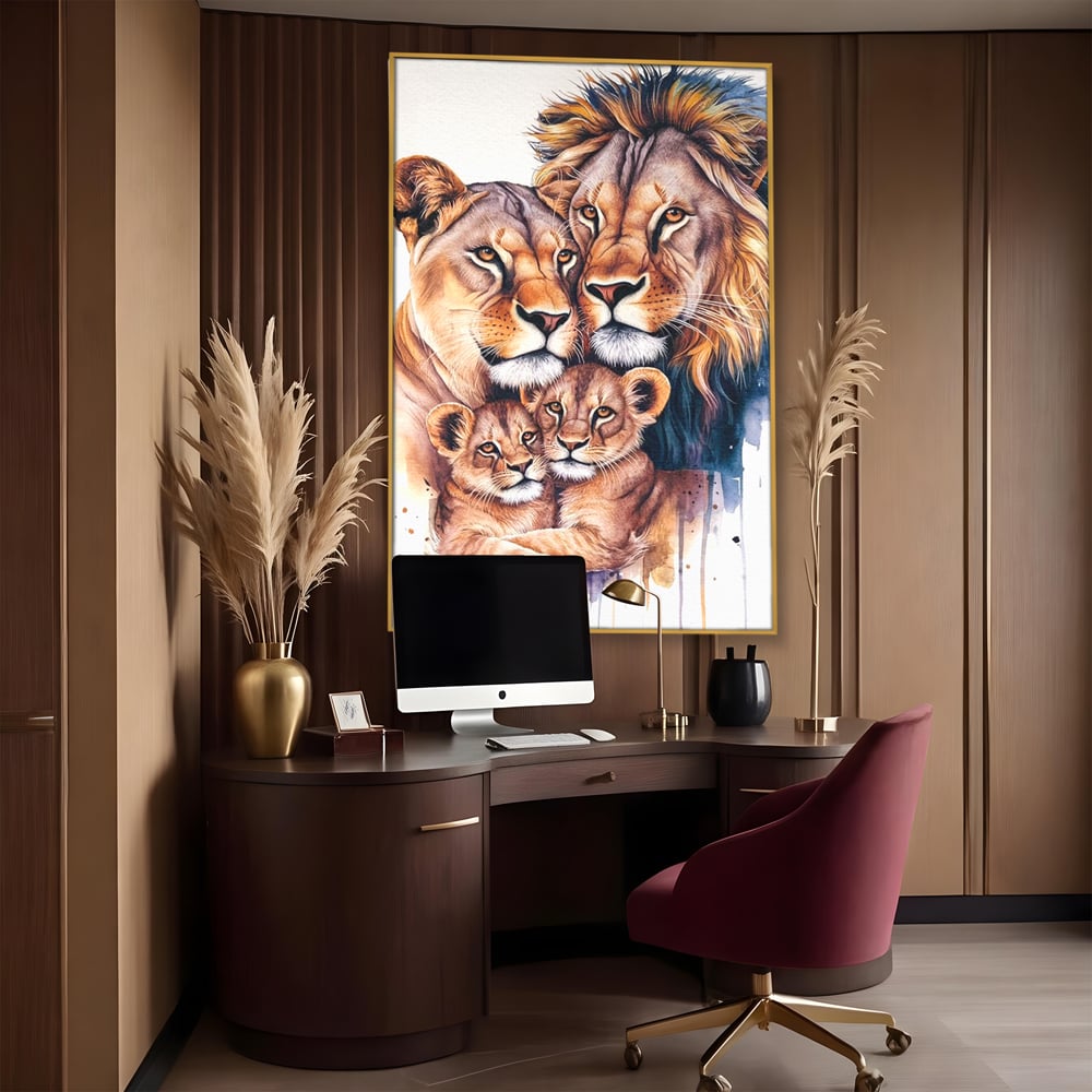 Leinwand Leinwand Wandkunst Premium, LuxCanva® M1546, Vereint im Licht, Familie, Emotion, Liebe, Eltern, Löwen, Tiere, Tiere, Schicksal, Porträt, Schlafzimmer, Büro, Wohnzimmer