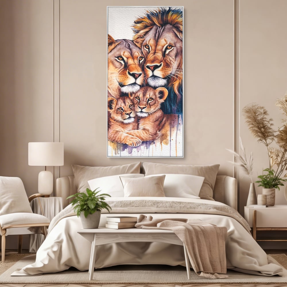 Leinwand Leinwand Wandkunst Premium, LuxCanva® M1546, Vereint im Licht, Familie, Emotion, Liebe, Eltern, Löwen, Tiere, Tiere, Schicksal, Porträt, Schlafzimmer, Büro, Wohnzimmer