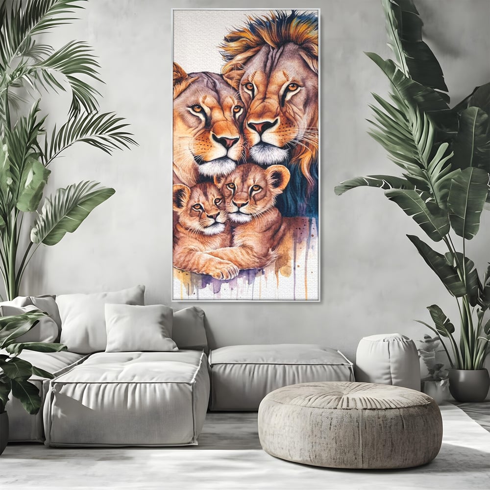 Leinwand Leinwand Wandkunst Premium, LuxCanva® M1546, Vereint im Licht, Familie, Emotion, Liebe, Eltern, Löwen, Tiere, Tiere, Schicksal, Porträt, Schlafzimmer, Büro, Wohnzimmer