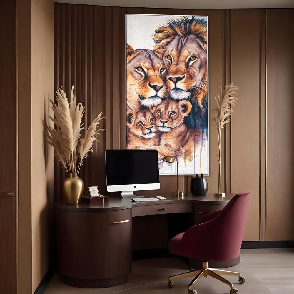 Leinwand Leinwand Wandkunst Premium, LuxCanva® M1546, Vereint im Licht, Familie, Emotion, Liebe, Eltern, Löwen, Tiere, Tiere, Schicksal, Porträt, Schlafzimmer, Büro, Wohnzimmer