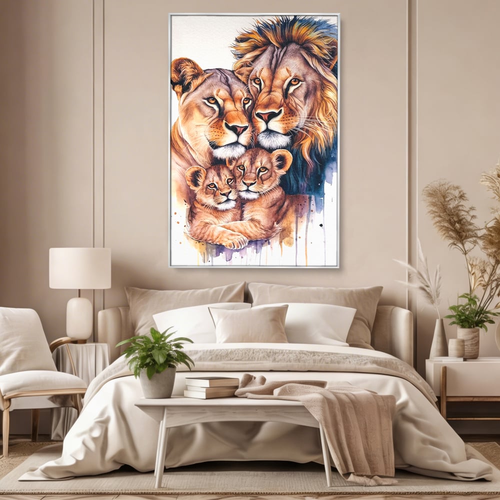 Leinwand Leinwand Wandkunst Premium, LuxCanva® M1546, Vereint im Licht, Familie, Emotion, Liebe, Eltern, Löwen, Tiere, Tiere, Schicksal, Porträt, Schlafzimmer, Büro, Wohnzimmer