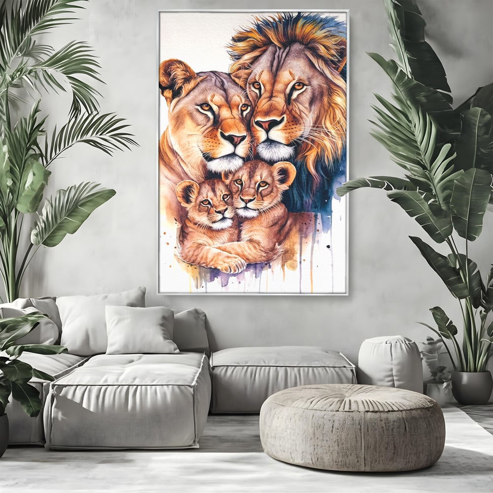Leinwand Leinwand Wandkunst Premium, LuxCanva® M1546, Vereint im Licht, Familie, Emotion, Liebe, Eltern, Löwen, Tiere, Tiere, Schicksal, Porträt, Schlafzimmer, Büro, Wohnzimmer