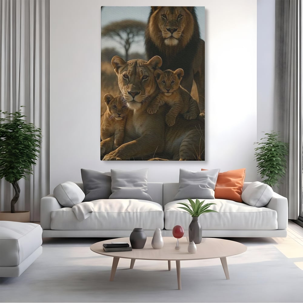Leinwandbilder Premium, LuxCanva® M1547, Schatz des Königs, Savanne, Exotisch, König des Dschungels, Königreich, Macht, Löwen, Familie, Natur, Schlafzimmer, Büro, Wohnen