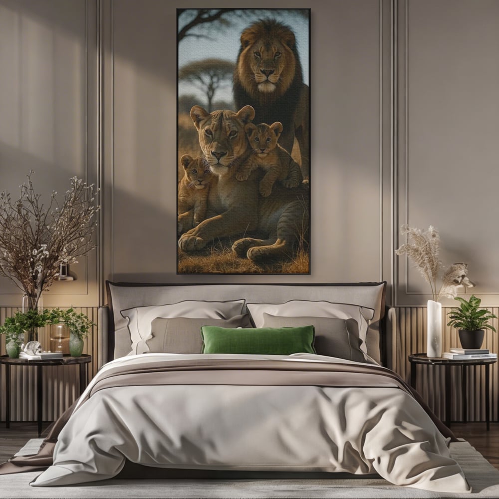 Leinwandbilder Premium, LuxCanva® M1547, Schatz des Königs, Savanne, Exotisch, König des Dschungels, Königreich, Macht, Löwen, Familie, Natur, Schlafzimmer, Büro, Wohnen