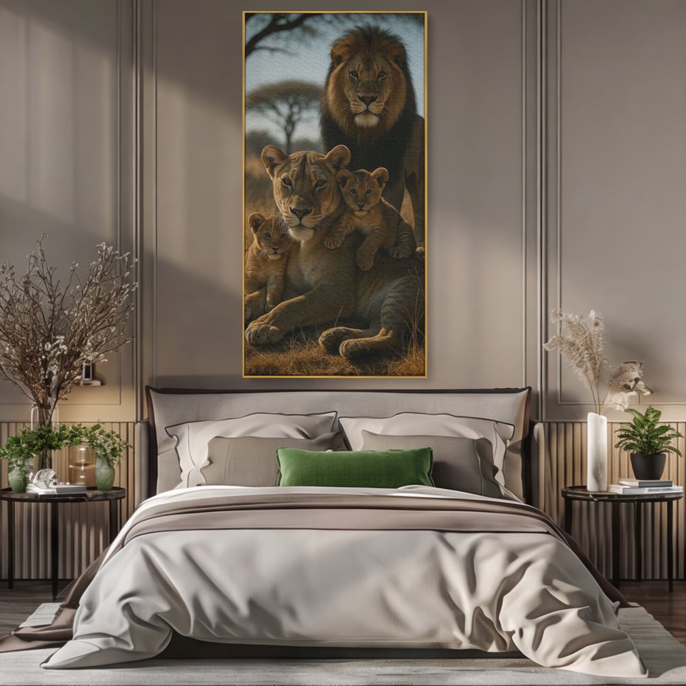 Leinwandbilder Premium, LuxCanva® M1547, Schatz des Königs, Savanne, Exotisch, König des Dschungels, Königreich, Macht, Löwen, Familie, Natur, Schlafzimmer, Büro, Wohnen