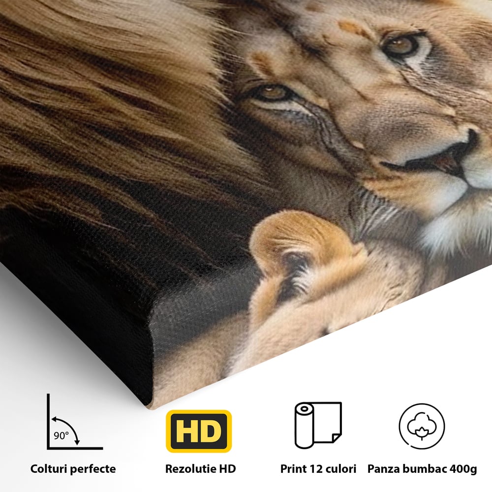 Leinwand Wandkunst Canvas Wandkunst Premium, LuxCanva® M1548, Bindung, Liebe, Familie, Huhn, Löwen, Schutz, Bindung, Tiere, König des Dschungels, Schlafzimmer, Büro, Wohnzimmer