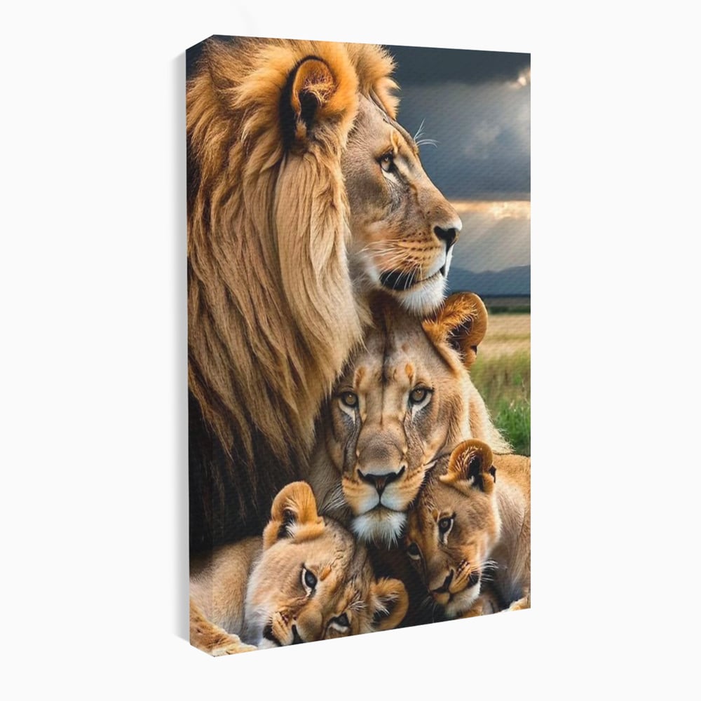 Leinwand Wandkunst Canvas Wandkunst Premium, LuxCanva® M1548, Bindung, Liebe, Familie, Huhn, Löwen, Schutz, Bindung, Tiere, König des Dschungels, Schlafzimmer, Büro, Wohnzimmer