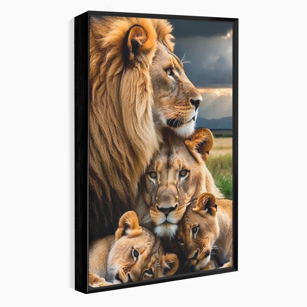 Leinwand Wandkunst Canvas Wandkunst Premium, LuxCanva® M1548, Bindung, Liebe, Familie, Huhn, Löwen, Schutz, Bindung, Tiere, König des Dschungels, Schlafzimmer, Büro, Wohnzimmer