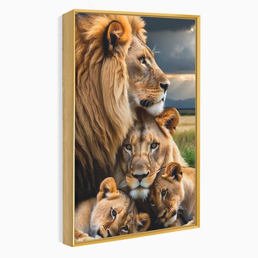 Leinwand Wandkunst Canvas Wandkunst Premium, LuxCanva® M1548, Bindung, Liebe, Familie, Huhn, Löwen, Schutz, Bindung, Tiere, König des Dschungels, Schlafzimmer, Büro, Wohnzimmer