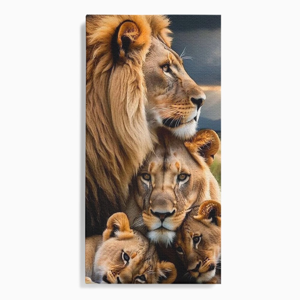 Leinwand Wandkunst Canvas Wandkunst Premium, LuxCanva® M1548, Bindung, Liebe, Familie, Huhn, Löwen, Schutz, Bindung, Tiere, König des Dschungels, Schlafzimmer, Büro, Wohnzimmer