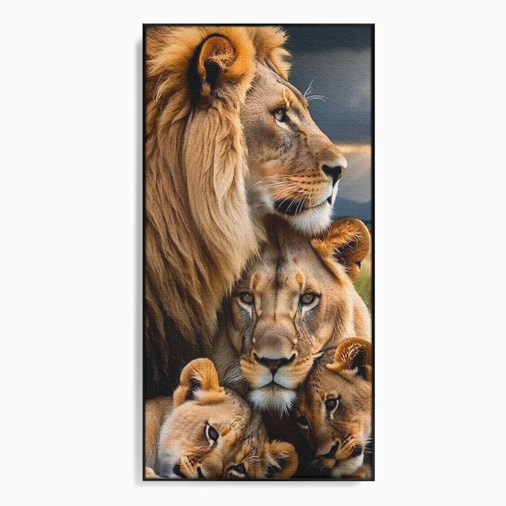 Leinwand Wandkunst Canvas Wandkunst Premium, LuxCanva® M1548, Bindung, Liebe, Familie, Huhn, Löwen, Schutz, Bindung, Tiere, König des Dschungels, Schlafzimmer, Büro, Wohnzimmer
