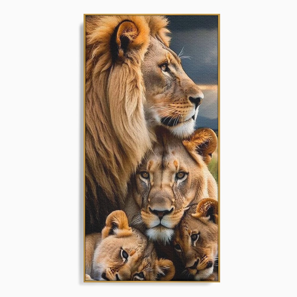Leinwand Wandkunst Canvas Wandkunst Premium, LuxCanva® M1548, Bindung, Liebe, Familie, Huhn, Löwen, Schutz, Bindung, Tiere, König des Dschungels, Schlafzimmer, Büro, Wohnzimmer