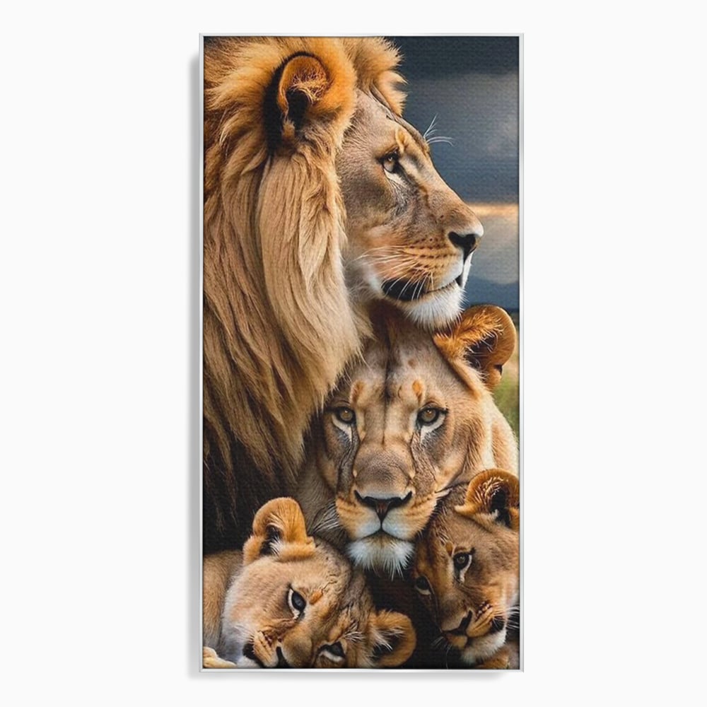 Leinwand Wandkunst Canvas Wandkunst Premium, LuxCanva® M1548, Bindung, Liebe, Familie, Huhn, Löwen, Schutz, Bindung, Tiere, König des Dschungels, Schlafzimmer, Büro, Wohnzimmer