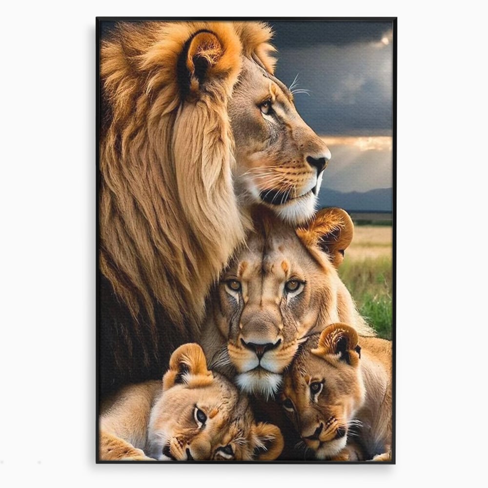 Leinwand Wandkunst Canvas Wandkunst Premium, LuxCanva® M1548, Bindung, Liebe, Familie, Huhn, Löwen, Schutz, Bindung, Tiere, König des Dschungels, Schlafzimmer, Büro, Wohnzimmer