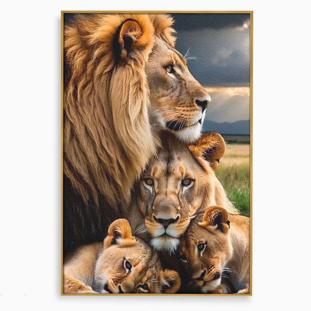 Leinwand Wandkunst Canvas Wandkunst Premium, LuxCanva® M1548, Bindung, Liebe, Familie, Huhn, Löwen, Schutz, Bindung, Tiere, König des Dschungels, Schlafzimmer, Büro, Wohnzimmer