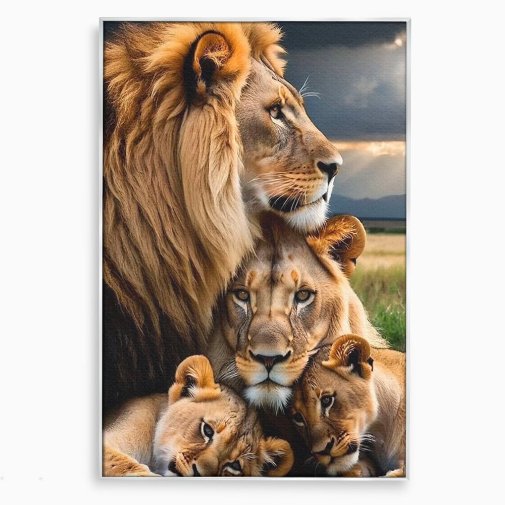 Leinwand Wandkunst Canvas Wandkunst Premium, LuxCanva® M1548, Bindung, Liebe, Familie, Huhn, Löwen, Schutz, Bindung, Tiere, König des Dschungels, Schlafzimmer, Büro, Wohnzimmer