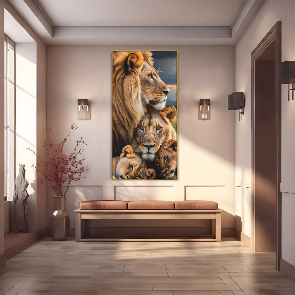 Leinwand Wandkunst Canvas Wandkunst Premium, LuxCanva® M1548, Bindung, Liebe, Familie, Huhn, Löwen, Schutz, Bindung, Tiere, König des Dschungels, Schlafzimmer, Büro, Wohnzimmer
