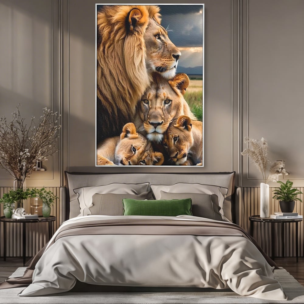 Leinwand Wandkunst Canvas Wandkunst Premium, LuxCanva® M1548, Bindung, Liebe, Familie, Huhn, Löwen, Schutz, Bindung, Tiere, König des Dschungels, Schlafzimmer, Büro, Wohnzimmer