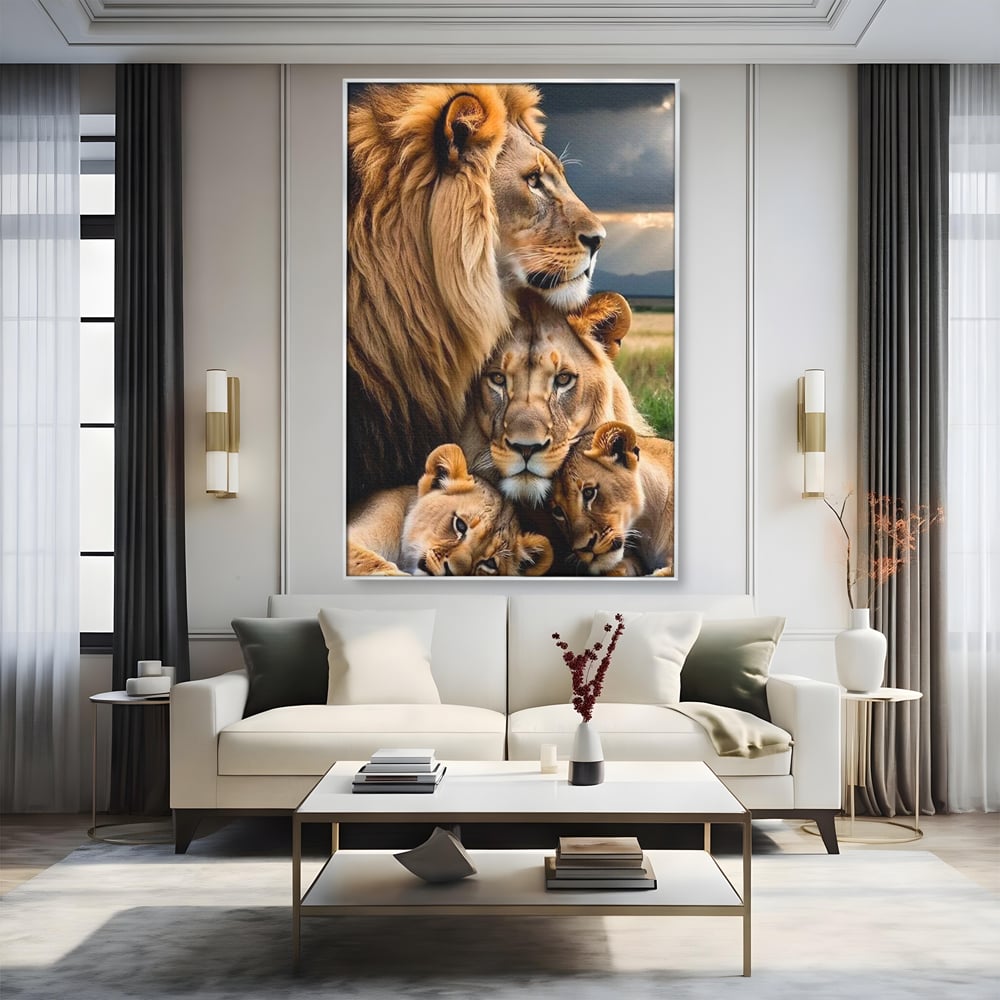 Leinwand Wandkunst Canvas Wandkunst Premium, LuxCanva® M1548, Bindung, Liebe, Familie, Huhn, Löwen, Schutz, Bindung, Tiere, König des Dschungels, Schlafzimmer, Büro, Wohnzimmer
