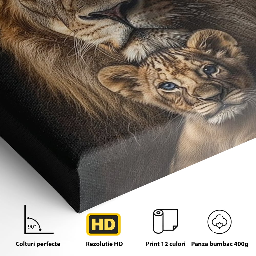 Tablou Canvas Premium, LuxCanva® M1549, Taria unui Neam, Tata, Fiu, Rege, Print, Dinastie, Lei, Animale, Coroana, Dormitor, Birou, Living