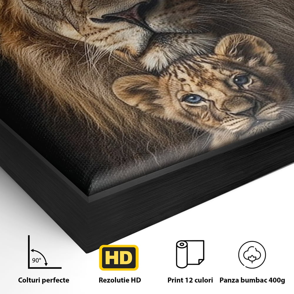 Tablou Canvas Premium, LuxCanva® M1549, Taria unui Neam, Tata, Fiu, Rege, Print, Dinastie, Lei, Animale, Coroana, Dormitor, Birou, Living