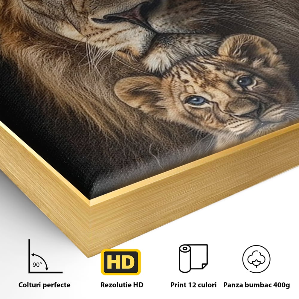 Tablou Canvas Premium, LuxCanva® M1549, Taria unui Neam, Tata, Fiu, Rege, Print, Dinastie, Lei, Animale, Coroana, Dormitor, Birou, Living