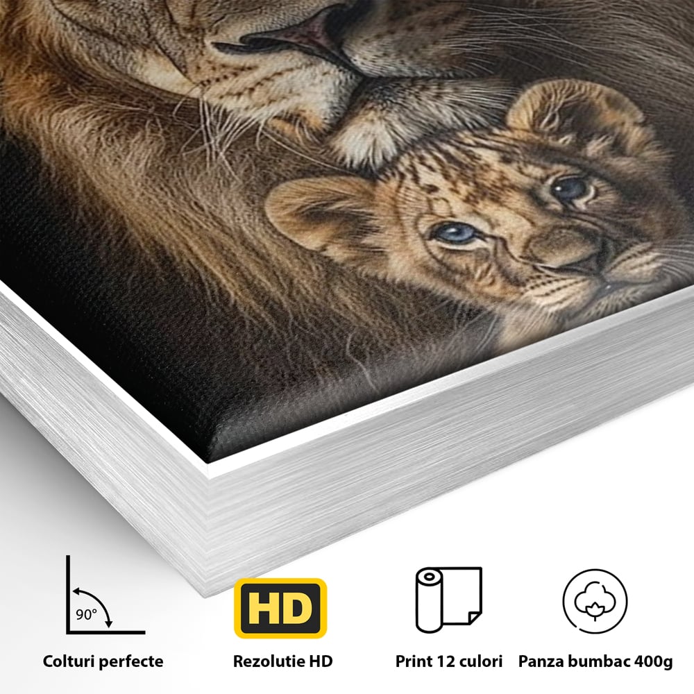 Tablou Canvas Premium, LuxCanva® M1549, Taria unui Neam, Tata, Fiu, Rege, Print, Dinastie, Lei, Animale, Coroana, Dormitor, Birou, Living