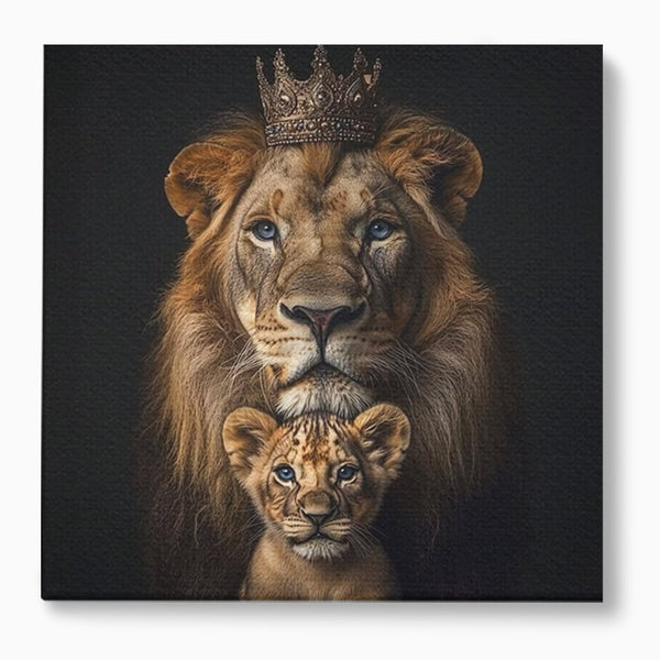 Tablou Canvas Premium, LuxCanva® M1549, Taria unui Neam, Tata, Fiu, Rege, Print, Dinastie, Lei, Animale, Coroana, Dormitor, Birou, Living