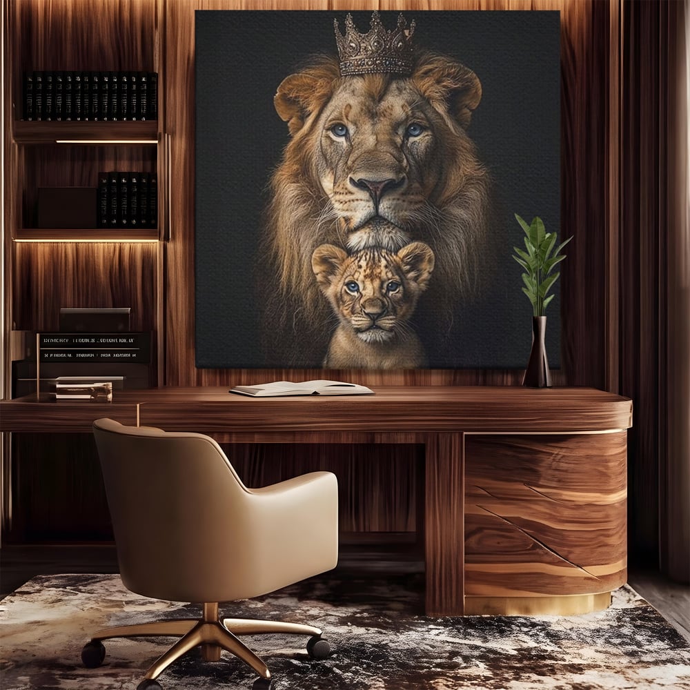 Tablou Canvas Premium, LuxCanva® M1549, Taria unui Neam, Tata, Fiu, Rege, Print, Dinastie, Lei, Animale, Coroana, Dormitor, Birou, Living