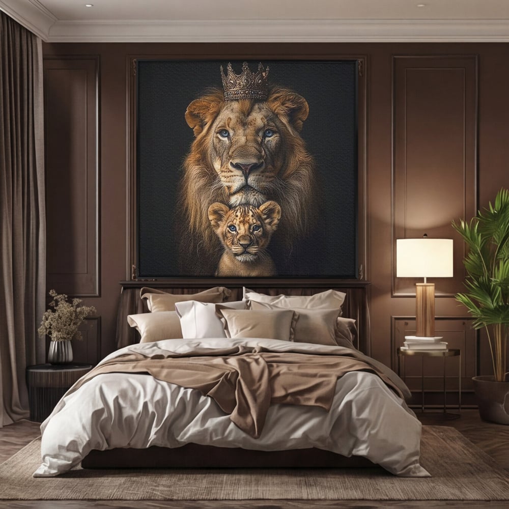 Tablou Canvas Premium, LuxCanva® M1549, Taria unui Neam, Tata, Fiu, Rege, Print, Dinastie, Lei, Animale, Coroana, Dormitor, Birou, Living