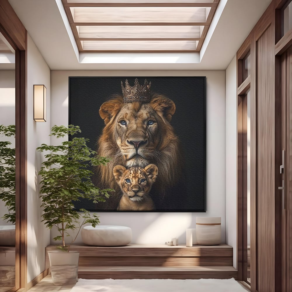Tablou Canvas Premium, LuxCanva® M1549, Taria unui Neam, Tata, Fiu, Rege, Print, Dinastie, Lei, Animale, Coroana, Dormitor, Birou, Living