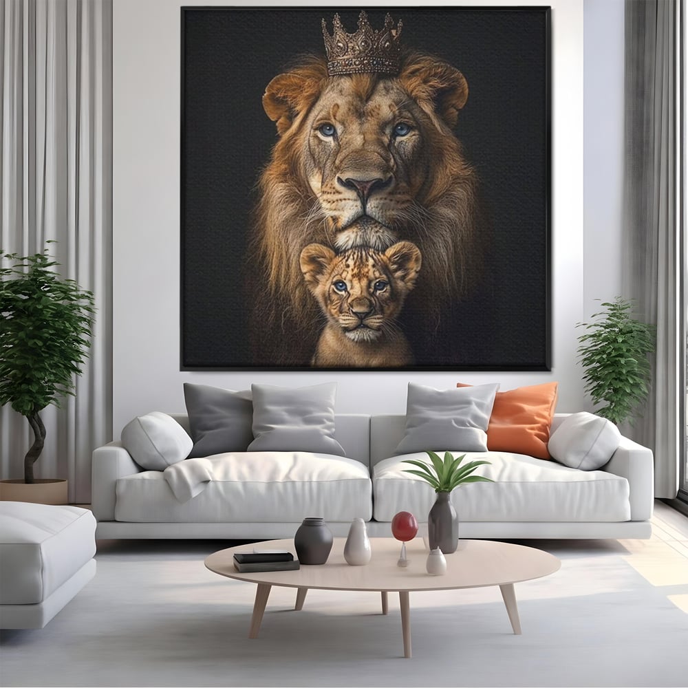 Tablou Canvas Premium, LuxCanva® M1549, Taria unui Neam, Tata, Fiu, Rege, Print, Dinastie, Lei, Animale, Coroana, Dormitor, Birou, Living