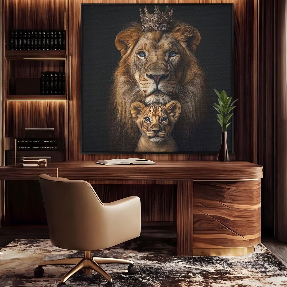 Tablou Canvas Premium, LuxCanva® M1549, Taria unui Neam, Tata, Fiu, Rege, Print, Dinastie, Lei, Animale, Coroana, Dormitor, Birou, Living