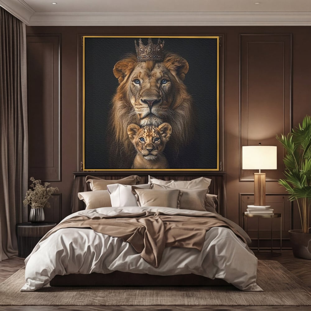 Tablou Canvas Premium, LuxCanva® M1549, Taria unui Neam, Tata, Fiu, Rege, Print, Dinastie, Lei, Animale, Coroana, Dormitor, Birou, Living