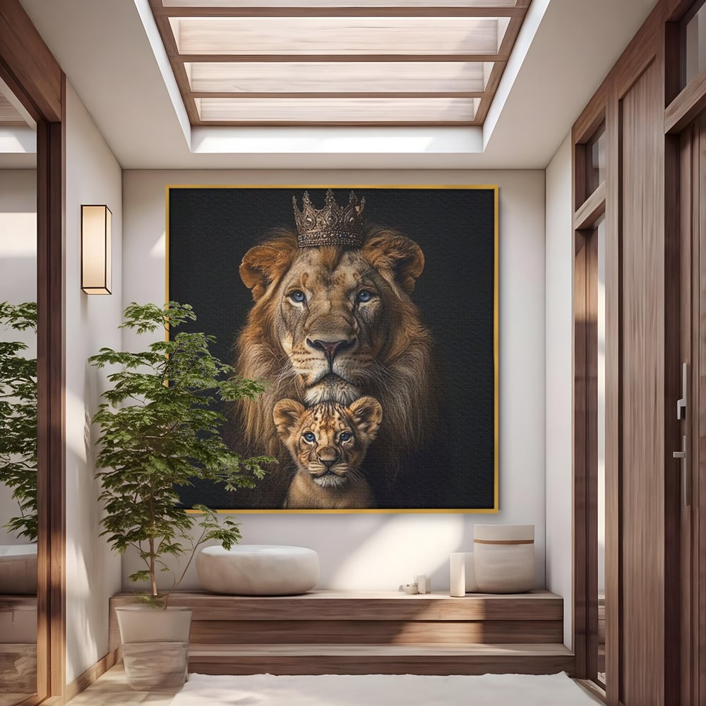 Tablou Canvas Premium, LuxCanva® M1549, Taria unui Neam, Tata, Fiu, Rege, Print, Dinastie, Lei, Animale, Coroana, Dormitor, Birou, Living