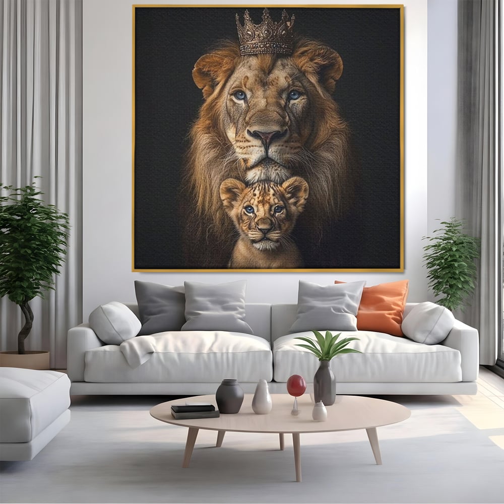 Tablou Canvas Premium, LuxCanva® M1549, Taria unui Neam, Tata, Fiu, Rege, Print, Dinastie, Lei, Animale, Coroana, Dormitor, Birou, Living