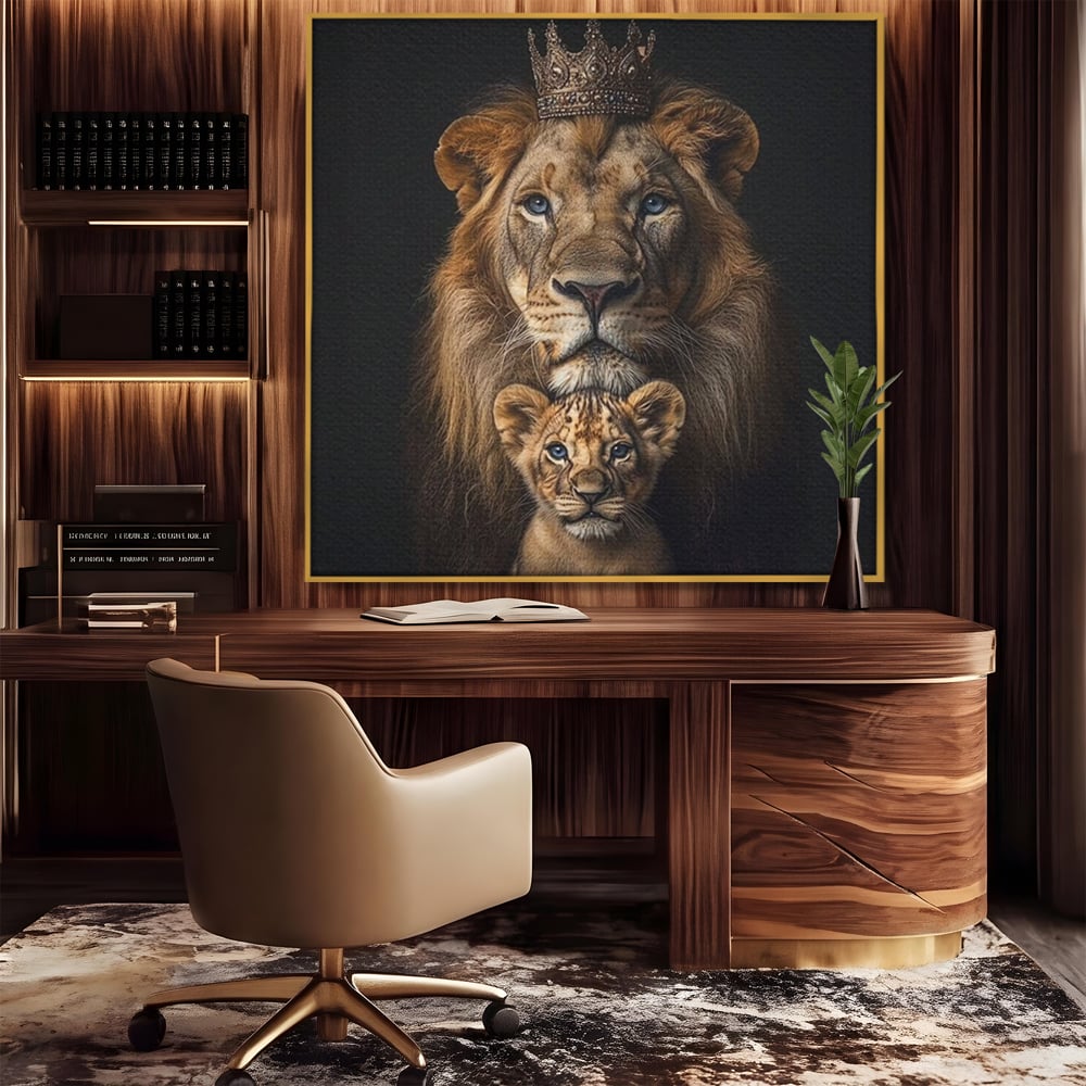 Tablou Canvas Premium, LuxCanva® M1549, Taria unui Neam, Tata, Fiu, Rege, Print, Dinastie, Lei, Animale, Coroana, Dormitor, Birou, Living