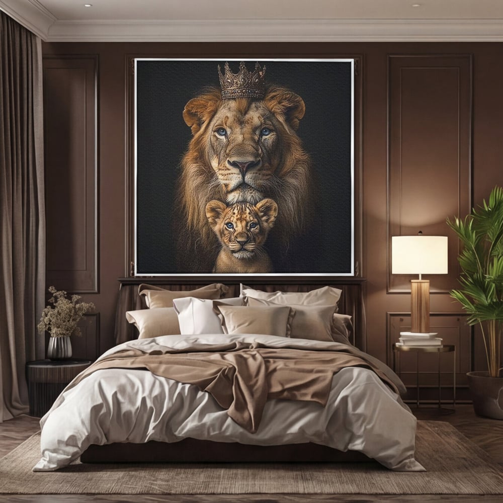 Tablou Canvas Premium, LuxCanva® M1549, Taria unui Neam, Tata, Fiu, Rege, Print, Dinastie, Lei, Animale, Coroana, Dormitor, Birou, Living