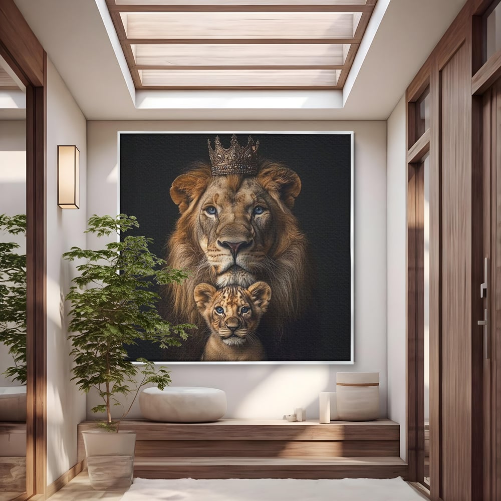 Tablou Canvas Premium, LuxCanva® M1549, Taria unui Neam, Tata, Fiu, Rege, Print, Dinastie, Lei, Animale, Coroana, Dormitor, Birou, Living